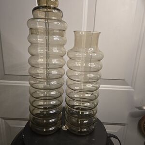 Holmegaard Primula Smoke Glass Lidded Apothecary Jar Spiral Vase Set Of 2